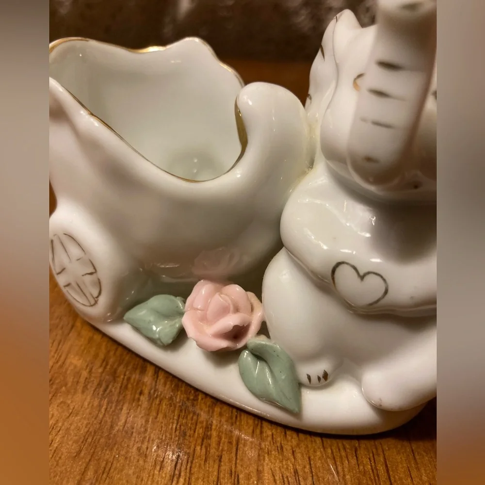 Elephant and Cart Trinket Dish Figure - Floral Detail, Gold Accents - Picture 8 of 14